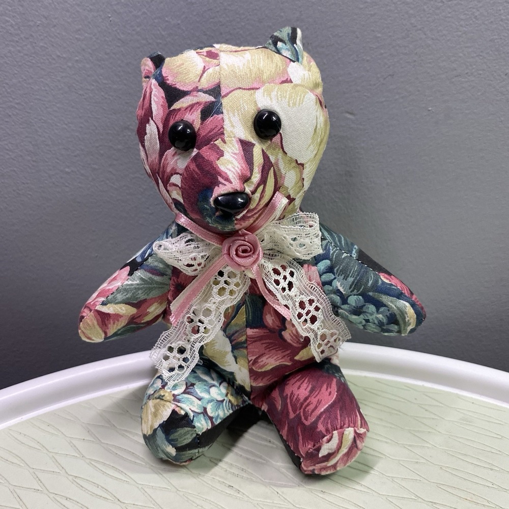 Vintage 80s/90s Floral Mini Teddybear‎ 6"